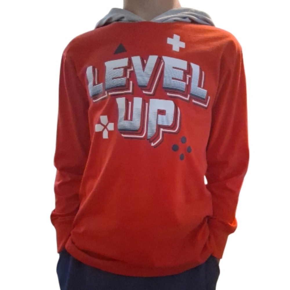 The Children's Place "Level Up" Red Long Sleeve Top With Hoodie - Boys Mediu.